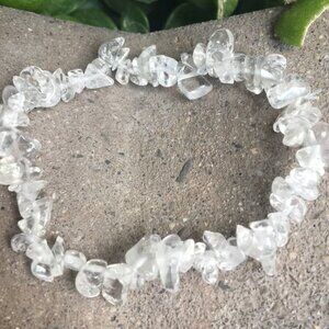 Clear Quartz Chip Bracelet | Natural Crystal Stretch Boho Healing Jewelry Gift